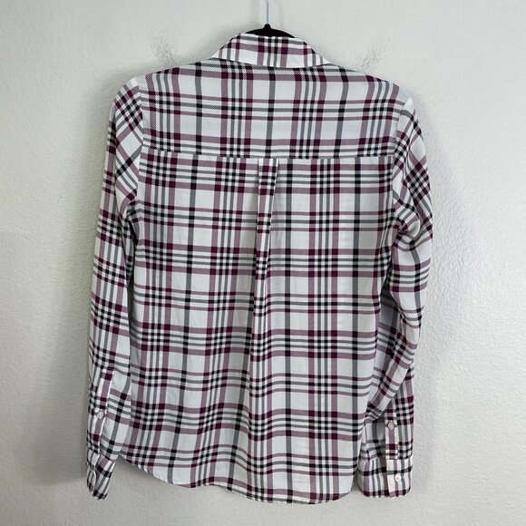 Express Portofino Shirt Womens XS Plaid Button Up Blouse Roll Tab Sleeve Top - Picture 7 of 8